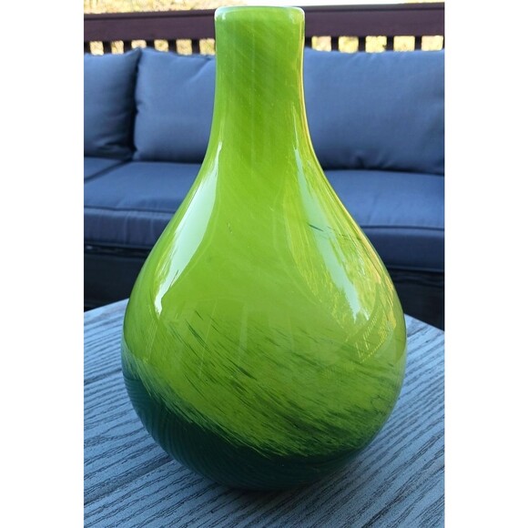 Vintage Murano Style Art Glass Shades Of Green Swirled Decorative Bud Vase 10" H - Picture 6 of 6